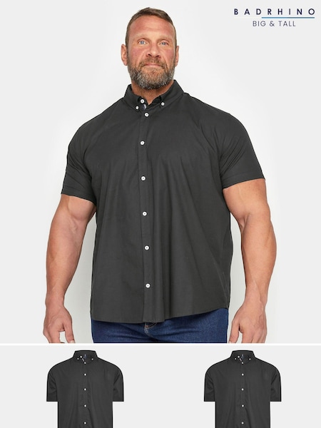 BadRhino Big & Tall Black Poplin Short Sleeve 100% Cotton Shirts 2 Pack (AD7395) | £42