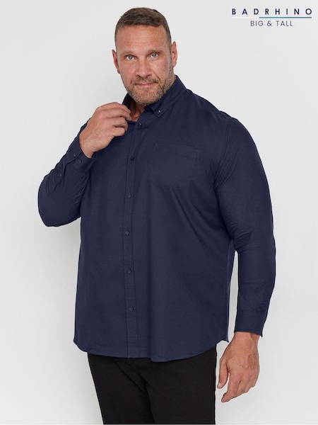 BadRhino Big & Tall Blue Navy Long Sleeve Oxford Shirt (AD7405) | £32