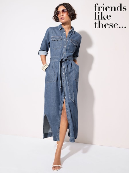 Friends Like These Blue Denim Belted Midaxi Dress (AD7734) | £56