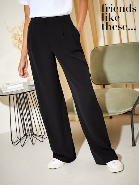 Friends Like These Black Premium Elastic Back Tailored Wide Leg Trousers (AD7919) | £37