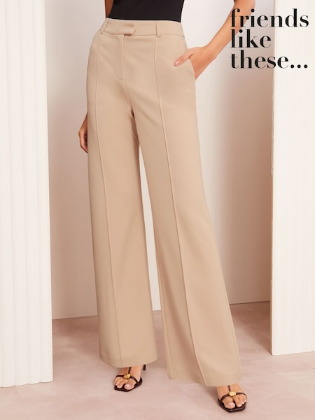 Friends Like These Neutral Wide Leg Stretch Tailored Trousers (AD7993) | £37