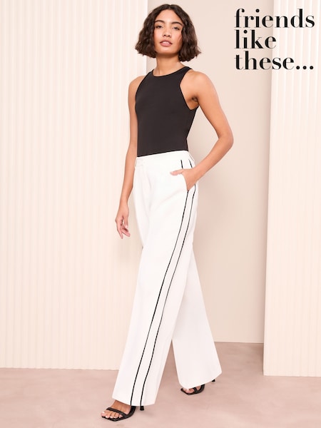 Friends Like These Ivory Petite Wide Leg Tailored Side Stripe Trousers (AD8038) | £38
