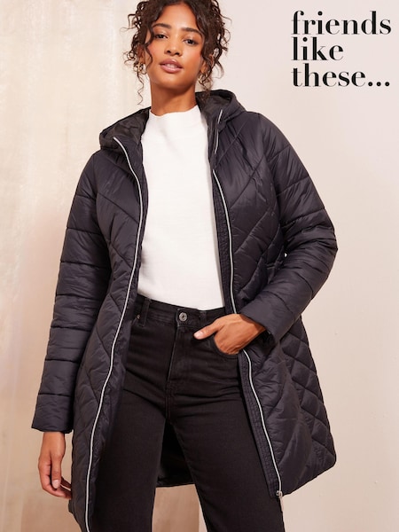 Friends Like These Black Mid Length Quilted Jacket (AD8078) | £60
