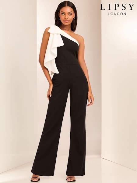 Lipsy Black and White One Shoulder Bow Jumpsuit (AD8086) | £86