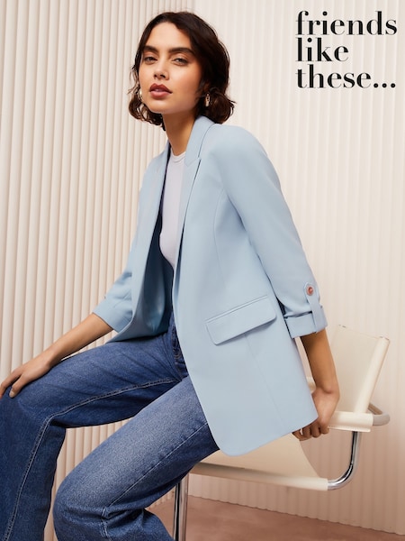 Friends Like These Blue Petite Edge to Edge Tailored Sleeve Detail Blazer (AD8104) | £44