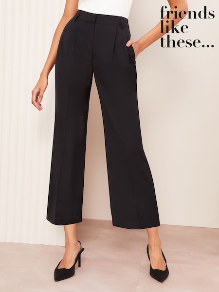 Friends Like These Black Premium Crop Wide Leg Elastic Waist Trousers (AD8135) | £36