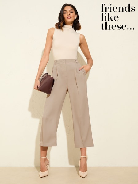 Friends Like These Camel Premium Crop Wide Leg Elastic Waist Trousers (AD8162) | £36