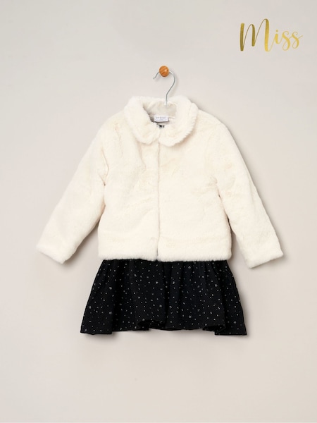 Miss Girls Faux Fur Jacket, Dress And Tights Outfit Set (AD8212) | £34