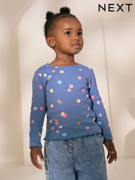 Blue/Multi Spot Rib Long Sleeve T-Shirt (3mths-7yrs) (AD8235) | £5 - £7
