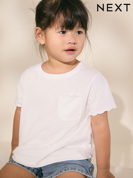 White 100% Cotton Print Short Sleeve Scallop T-Shirt (3mths-7yrs) (AD8239) | £4 - £6