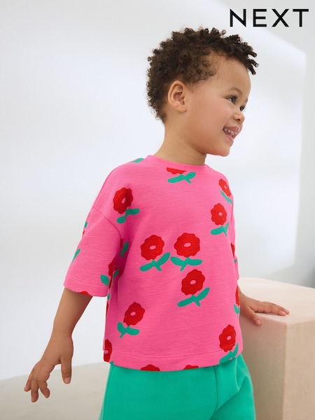 Pink/Red Flower Girls Short Sleeve 100% Cotton T-Shirt (3mths-7yrs) (AD8244) | £6 - £8