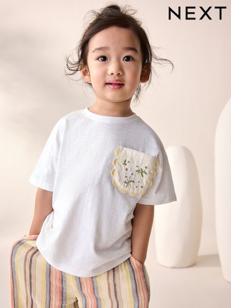 White 100% Cotton Short Sleeve Embroidered Pocket T-Shirt (3mths-7yrs) (AD8245) | £6 - £8