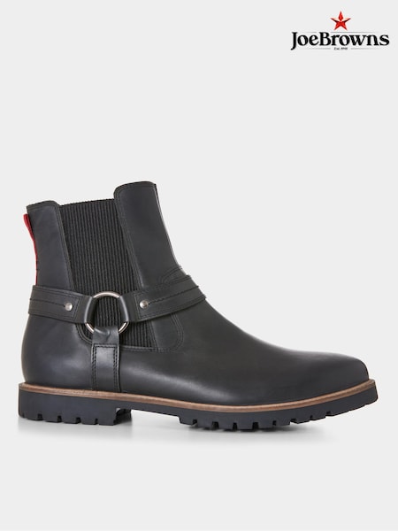 Joe Browns Black Strap Detail Oiled Leather Biker Boots (AD8443) | £90