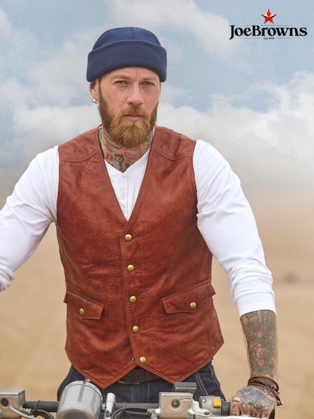 Joe Browns Red Vintage Floral Embossed Leather Waistcoat (AD8470) | £155