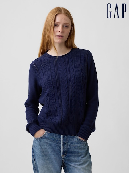 Blue - Gap Rolled Neck Cable-knit Jumper