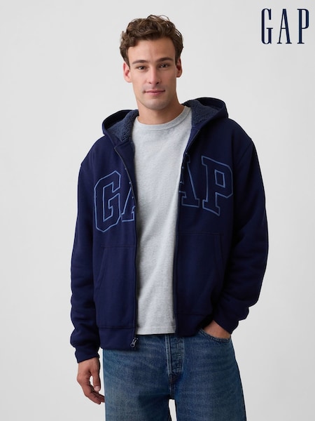 Navy - Regular Gap Relaxed Logo Sherpa-lined Zip-up Hoodie