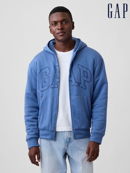 Blue - Regular Gap Relaxed Logo Sherpa-lined Zip-up Hoodie