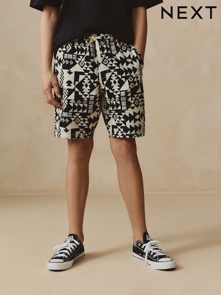 Black/White Aztec Single Linen Pull-On Shorts (3-16yrs) (AD8577) | £9 - £14