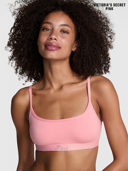Victoria's Secret PINK Petal Pink Diamante Cotton Logo Skinny Scoop Bralette (AD8636) | £19