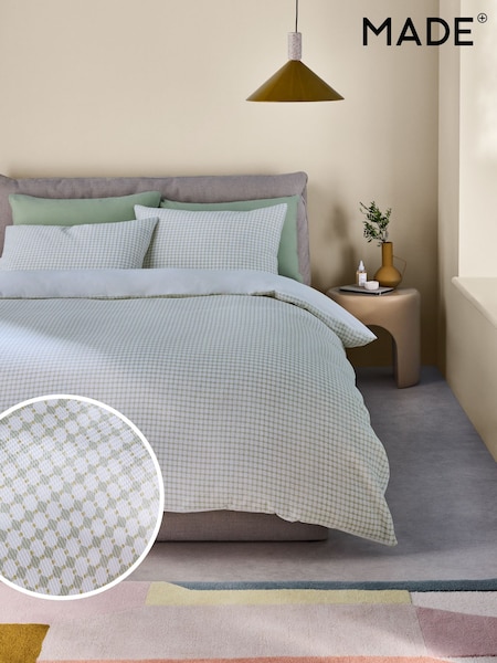 MADE.COM Aqua Gabin Waffle 100% Cotton Duvet Cover and Pillowcase Set (AD8669) | £35 - £70