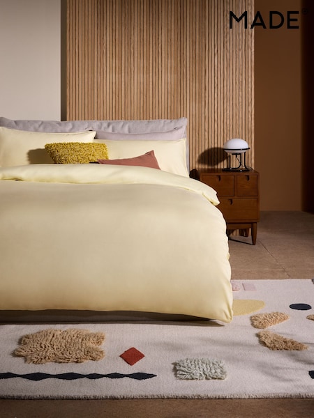 MADE.COM Buttermilk Yellow Cosy Washed Cotton Duvet Cover and Pillowcase Set (AD8672) | £35 - £65