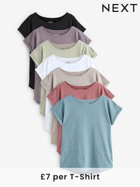 Multi Cap Sleeve 100% Cotton T-Shirts 7 Pack (AD8774) | £49