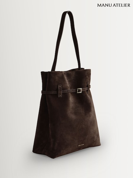 Manu Atelier Deep Brown Suede Leather Tote Du Jour Bag (AD8894) | £500