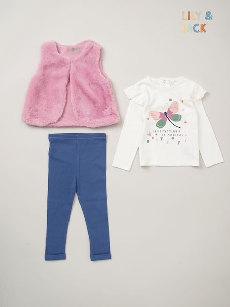 Lily & Jack Faux Fur Gilet 100% Cotton Top and Leggings Outfit Set (AD8953) | £28