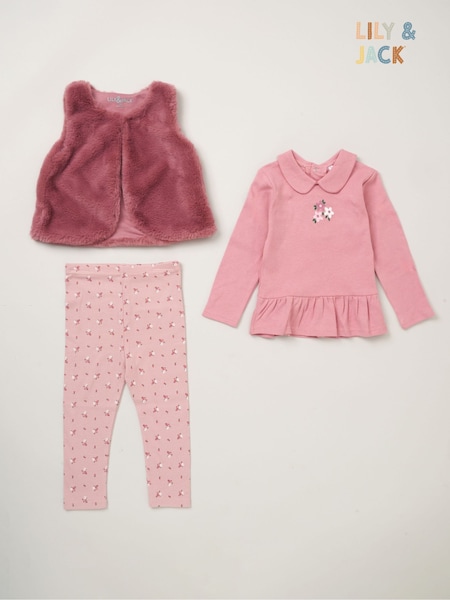 Lily & Jack Faux Fur Gilet 100% Cotton Top and Leggings Outfit Set (AD8958) | £28