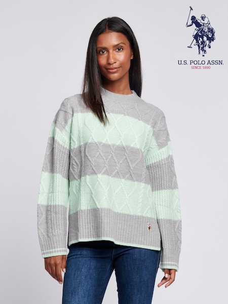 U.S. Polo Assn Green U.S. Polo Assn. Womens Green Mixed Cable Stripe Jumper (AD9290) | £75