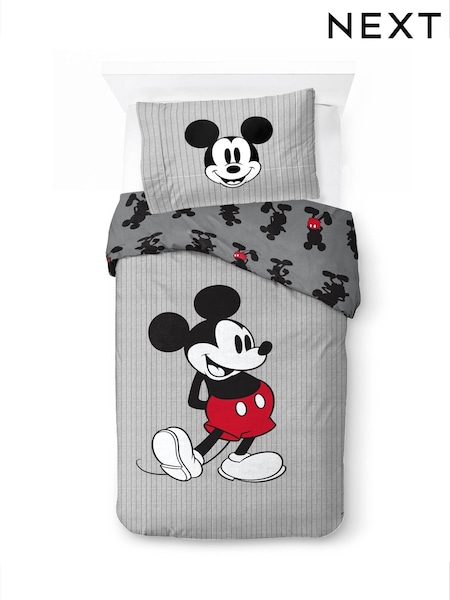 Disney Grey Mickey Mouse Stripes Duvet Cover and Pillowcase Set (AD9595) | £33