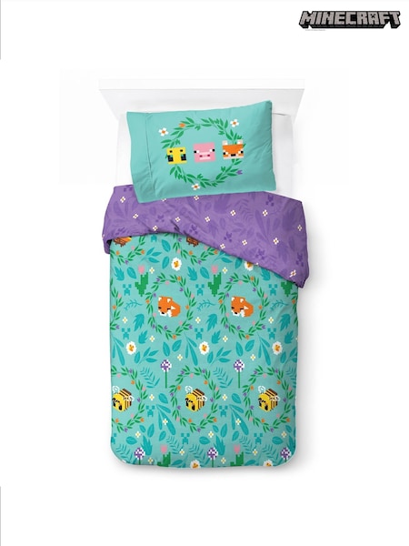 Minecraft Blue Floral Duvet Cover and Pillowcase Set (AD9600) | £33