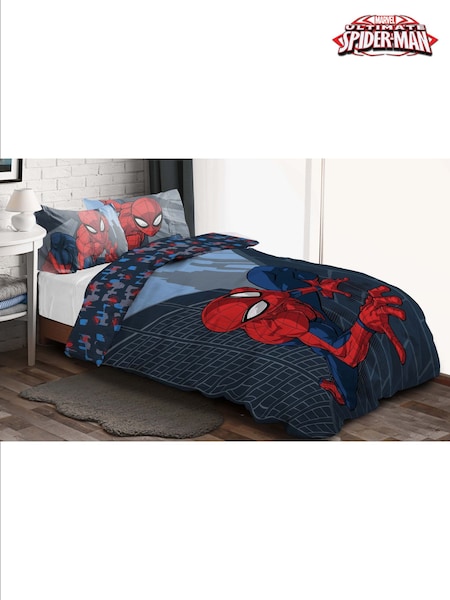 Spider-Man Blue City Streets Duvet Cover and Pillowcase Set (AD9608) | £33