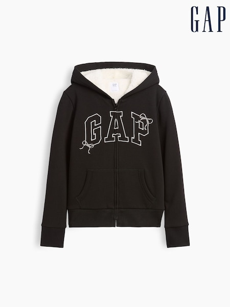Black - Gap Sherpa-lined Logo Zip-up Hoodie (4-13yrs)