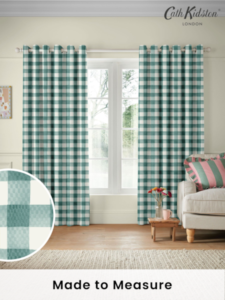Cath Kidston Green Hand Painted Gingham Made to Measure 100% Cotton Curtain (AD9885) | £91