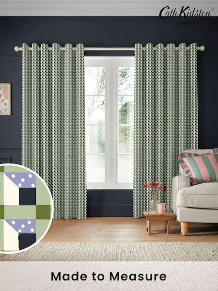 Cath Kidston Green Cath Check Made to Measure 100% Cotton Curtain (AD9899) | £91