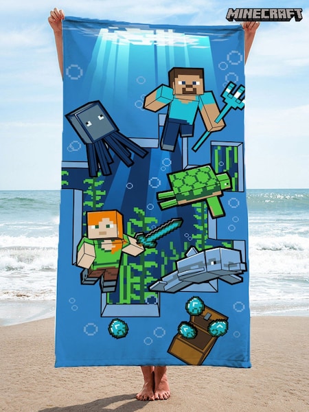 Minecraft Blue Underwater Adventure Beach Towel (AD9903) | £16