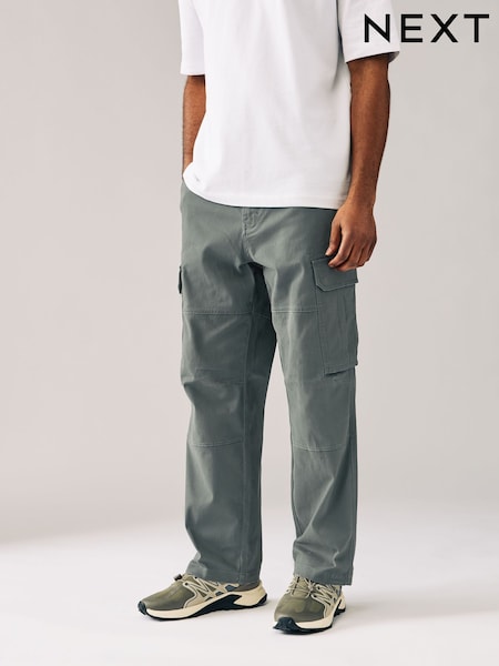 Grey Charcoal Relaxed Fit Cotton Stretch Cargo Trousers (AD9929) | £30