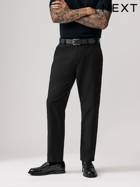 Black Straight Fit Belted Soft Touch Chino Trousers (AD9939) | £30