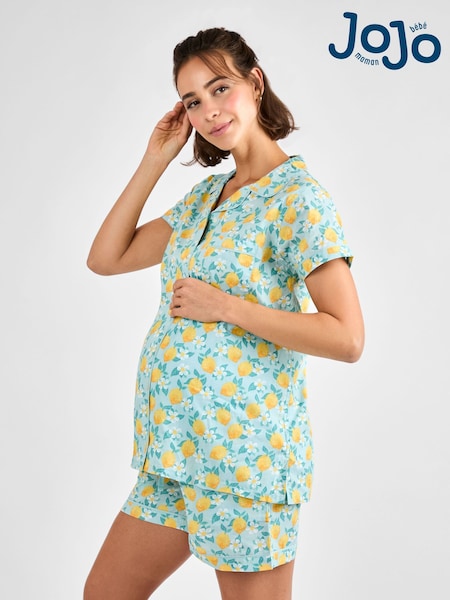 JoJo Maman Bébé Blue Lemon Print Maternity Short Pyjamas Set (AD9945) | £36