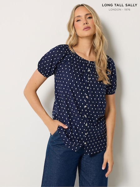 Blue - Long Tall Sally Dobby Button Up Shirt