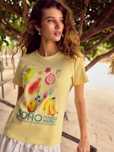 Butter Yellow Fruit Graphic Cotton (AE0367) | £8