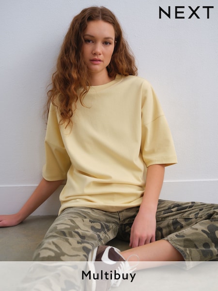 Buttermilk Yellow Relaxed Fit Heavyweight Longline T-Shirt (AE0371) | £13