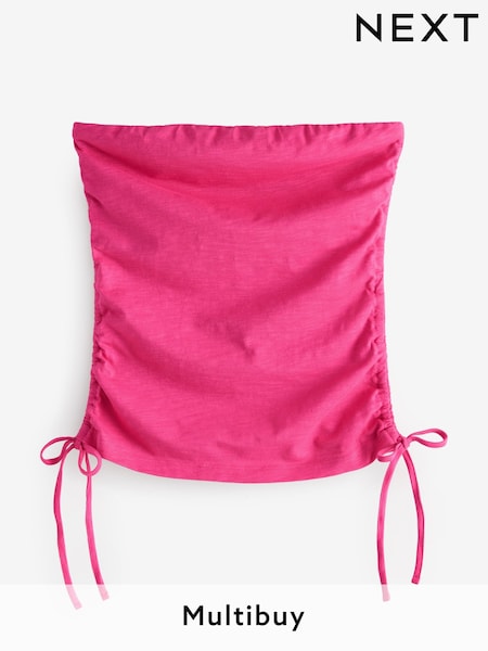 Bright Pink Ruched Tie Detail 100% Cotton Boobtube Top (AE0380) | £10