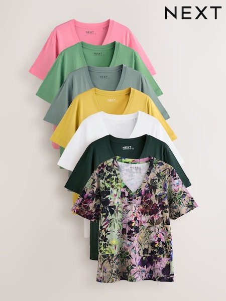 Floral/Pink/Green/Yellow/Grey/White/Black Modal Slouch T-Shirts 7 Pack (AE0388) | £69