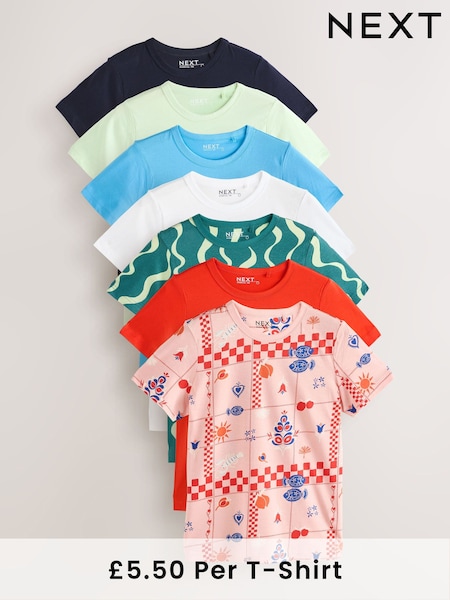 Multi Bright Colours 100% Cotton Essential Short Sleeve T-Shirts 7 Pack (AE0395) | £38.50
