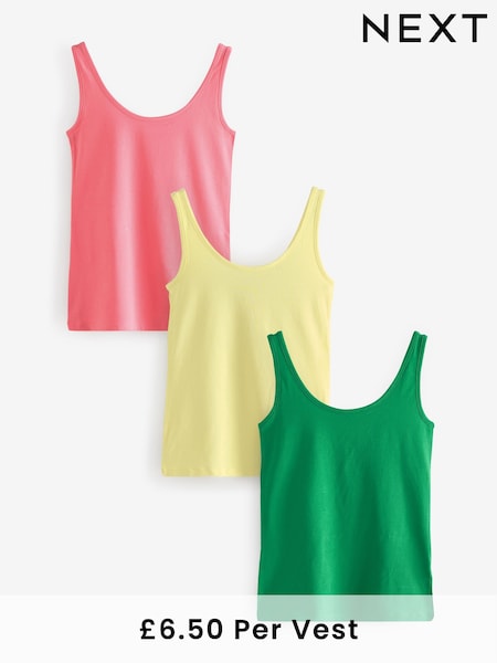 Green/Pink/Yellow Built Up Thick Strap Vests 3 Pack (AE0397) | £19.50