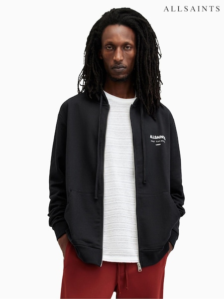 AllSaints Black Underground Zip 100% Cotton Hoodie (AE0439) | £149
