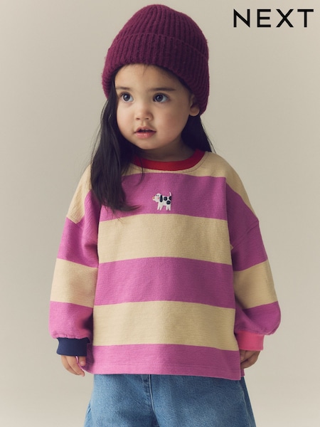 Purple Stripe - Long Sleeve Cuffed Top (3mths-7yrs)