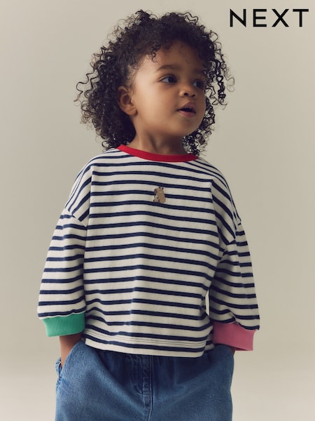 Navy Stripe Capybara - Long Sleeve Cuffed Top (3mths-7yrs)